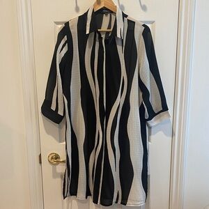 Orange Fashion Village Black and White Striped Tunic